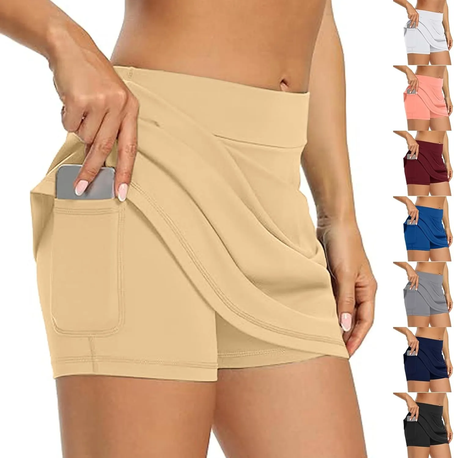 Womens Tennis Skirt with Shorts Underneath High Waist Tummy Control Solid Skorts with Pockets Athletic Yoga Skirts