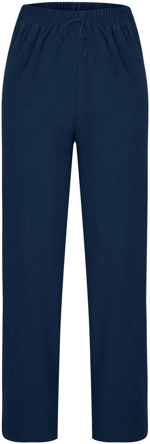 Womens Travel Pants High Waisted Casual Pants Solid Harem Pants Loose Fit Beach Pants Trendy Baggy Pants with Pockets