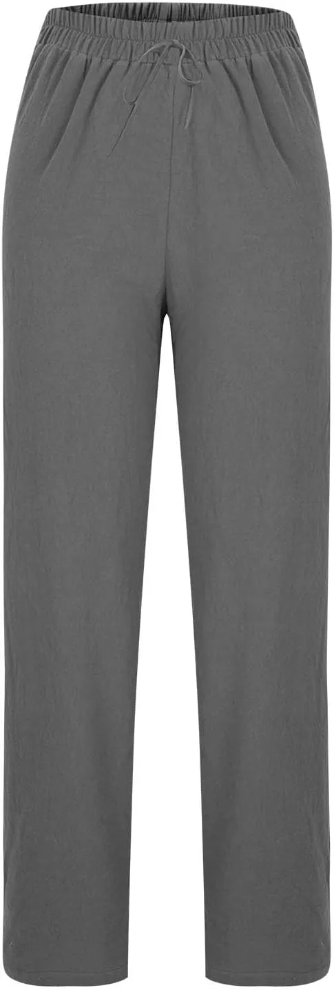 Womens Travel Pants High Waisted Casual Pants Solid Harem Pants Loose Fit Beach Pants Trendy Baggy Pants with Pockets
