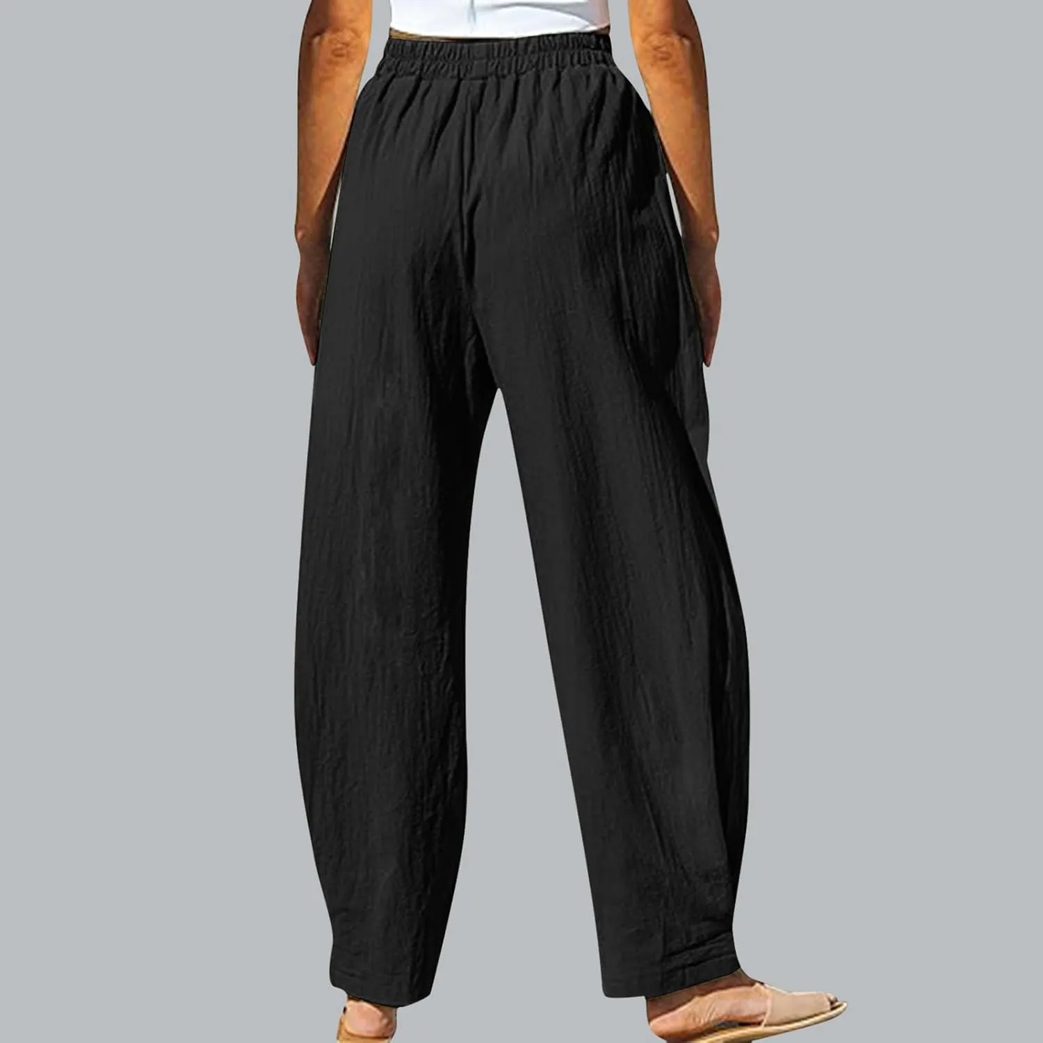 Womens Travel Pants High Waisted Casual Pants Solid Harem Pants Loose Fit Beach Pants Trendy Baggy Pants with Pockets