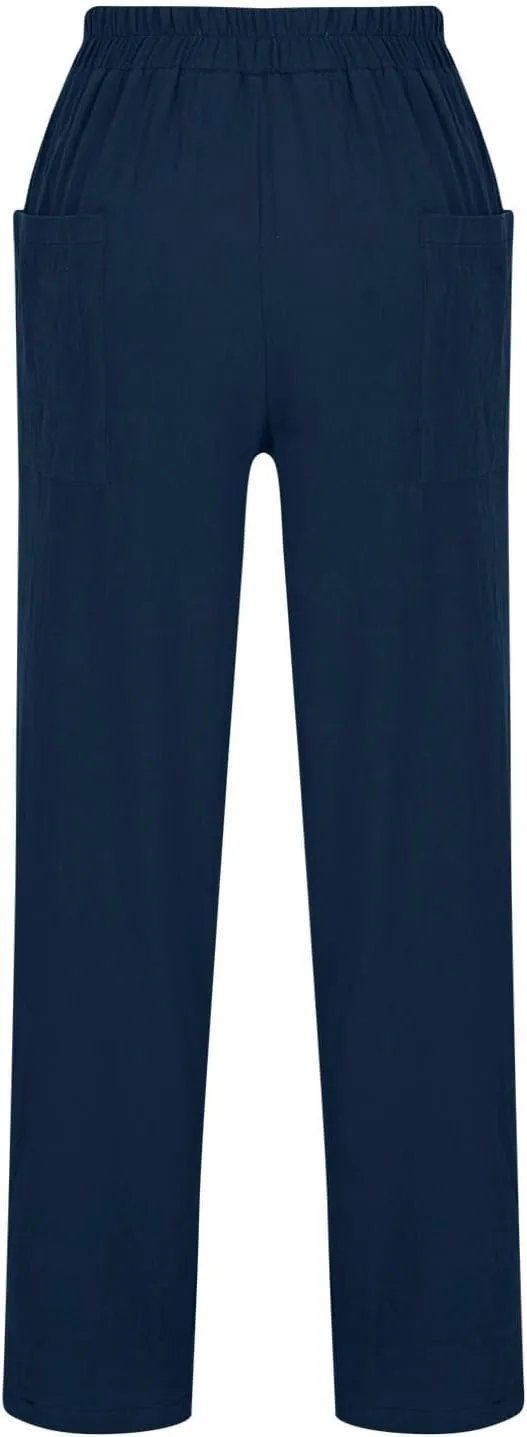 Womens Travel Pants High Waisted Casual Pants Solid Harem Pants Loose Fit Beach Pants Trendy Baggy Pants with Pockets