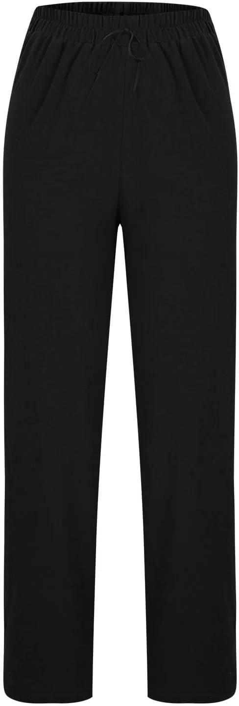 Womens Travel Pants High Waisted Casual Pants Solid Harem Pants Loose Fit Beach Pants Trendy Baggy Pants with Pockets