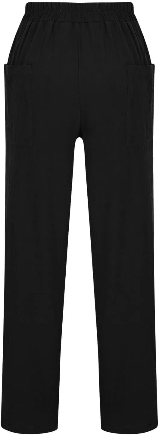 Womens Travel Pants High Waisted Casual Pants Solid Harem Pants Loose Fit Beach Pants Trendy Baggy Pants with Pockets
