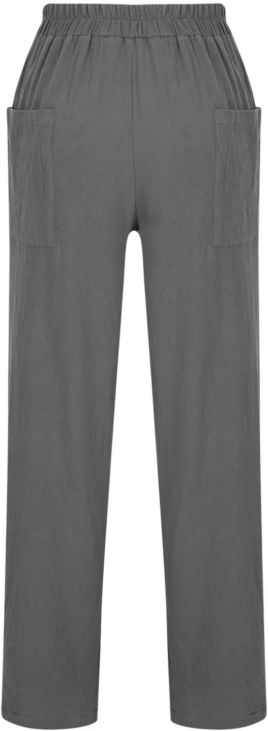 Womens Travel Pants High Waisted Casual Pants Solid Harem Pants Loose Fit Beach Pants Trendy Baggy Pants with Pockets