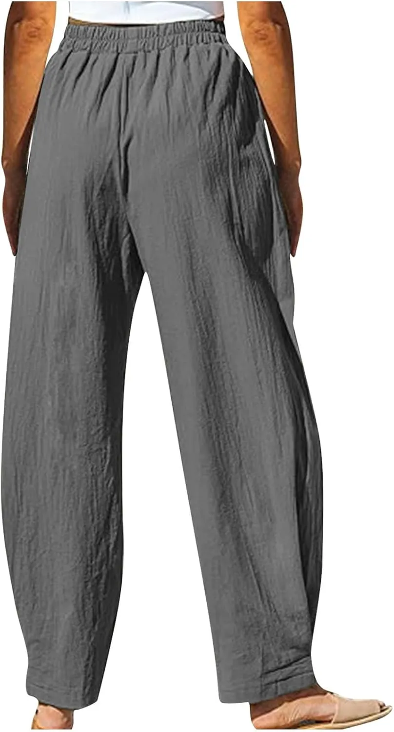 Womens Travel Pants High Waisted Casual Pants Solid Harem Pants Loose Fit Beach Pants Trendy Baggy Pants with Pockets