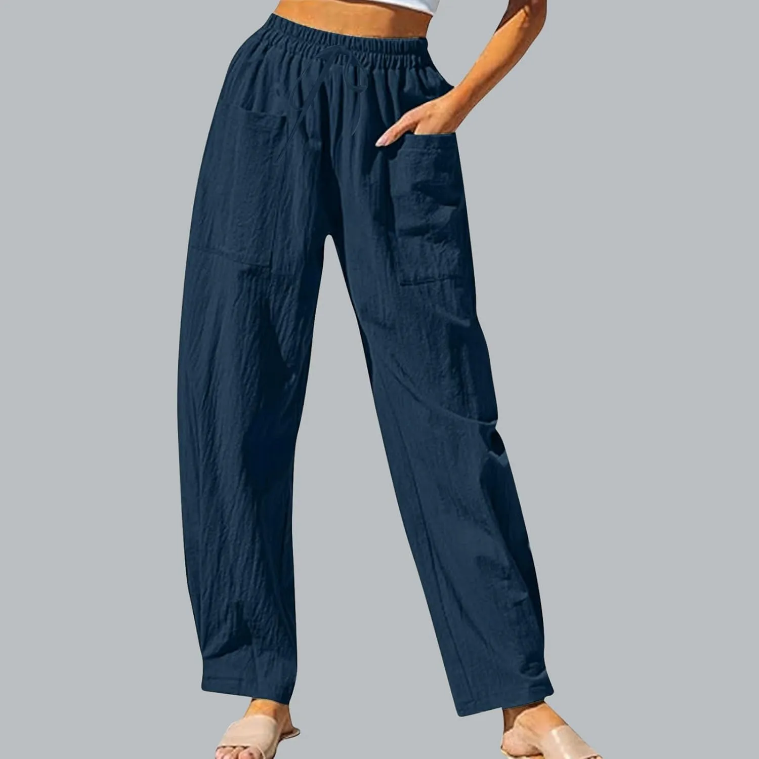 Womens Travel Pants High Waisted Casual Pants Solid Harem Pants Loose Fit Beach Pants Trendy Baggy Pants with Pockets