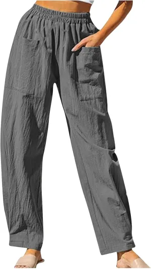 Womens Travel Pants High Waisted Casual Pants Solid Harem Pants Loose Fit Beach Pants Trendy Baggy Pants with Pockets