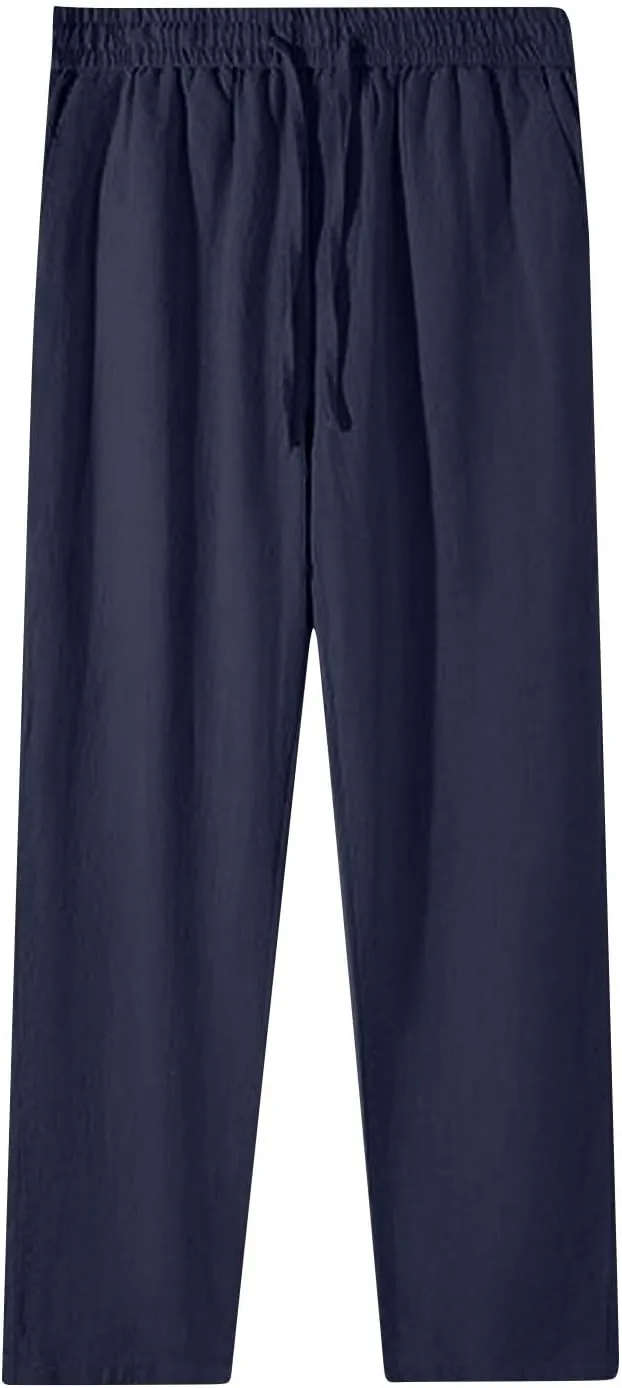 Women's Wide Leg Palazzo Capris Pants Linen Drawstring Cropped Pant Trousers Culottes Slacks Trouser Lounge Clothes
