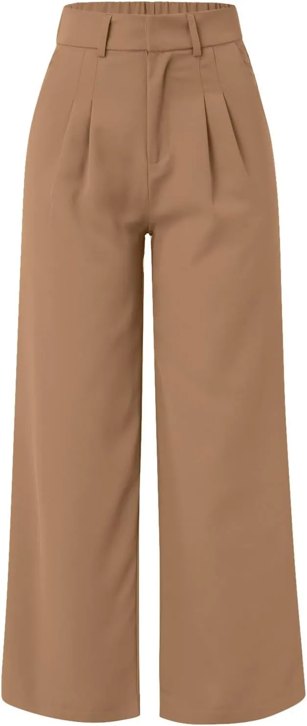 Womens Wide Leg Pants for Work Business Casual High Waisted Dress Pants Plus Size Trendy Elegant Flowy Trousers Office