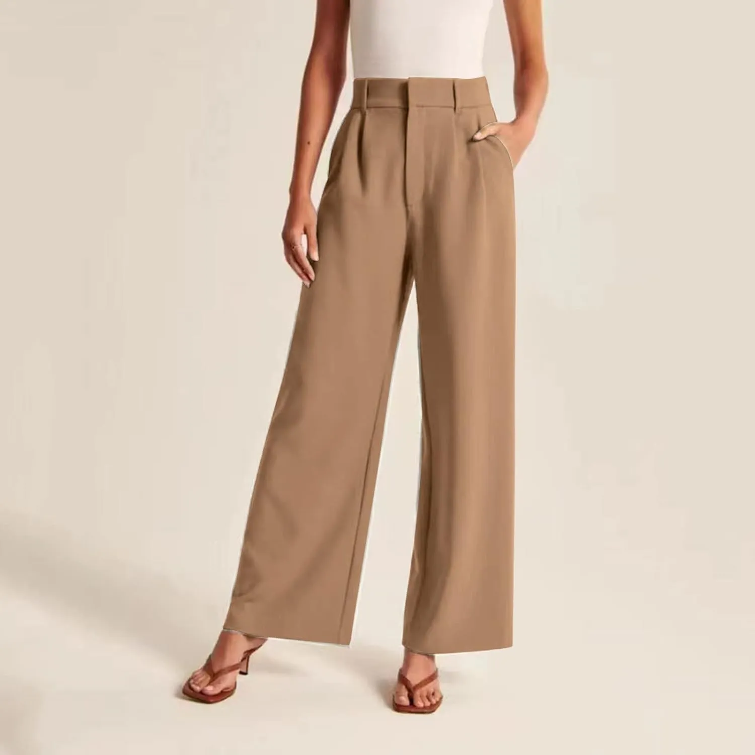 Womens Wide Leg Pants for Work Business Casual High Waisted Dress Pants Plus Size Trendy Elegant Flowy Trousers Office