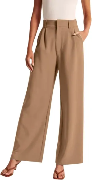 Womens Wide Leg Pants for Work Business Casual High Waisted Dress Pants Plus Size Trendy Elegant Flowy Trousers Office