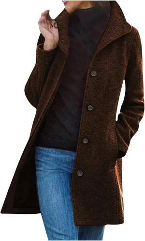 Women's Winter Wool Mid-Long Coat Lapel Single-Breasted Trench Coat Outwear Ladies Elegant Thicken Jacket Overcoats