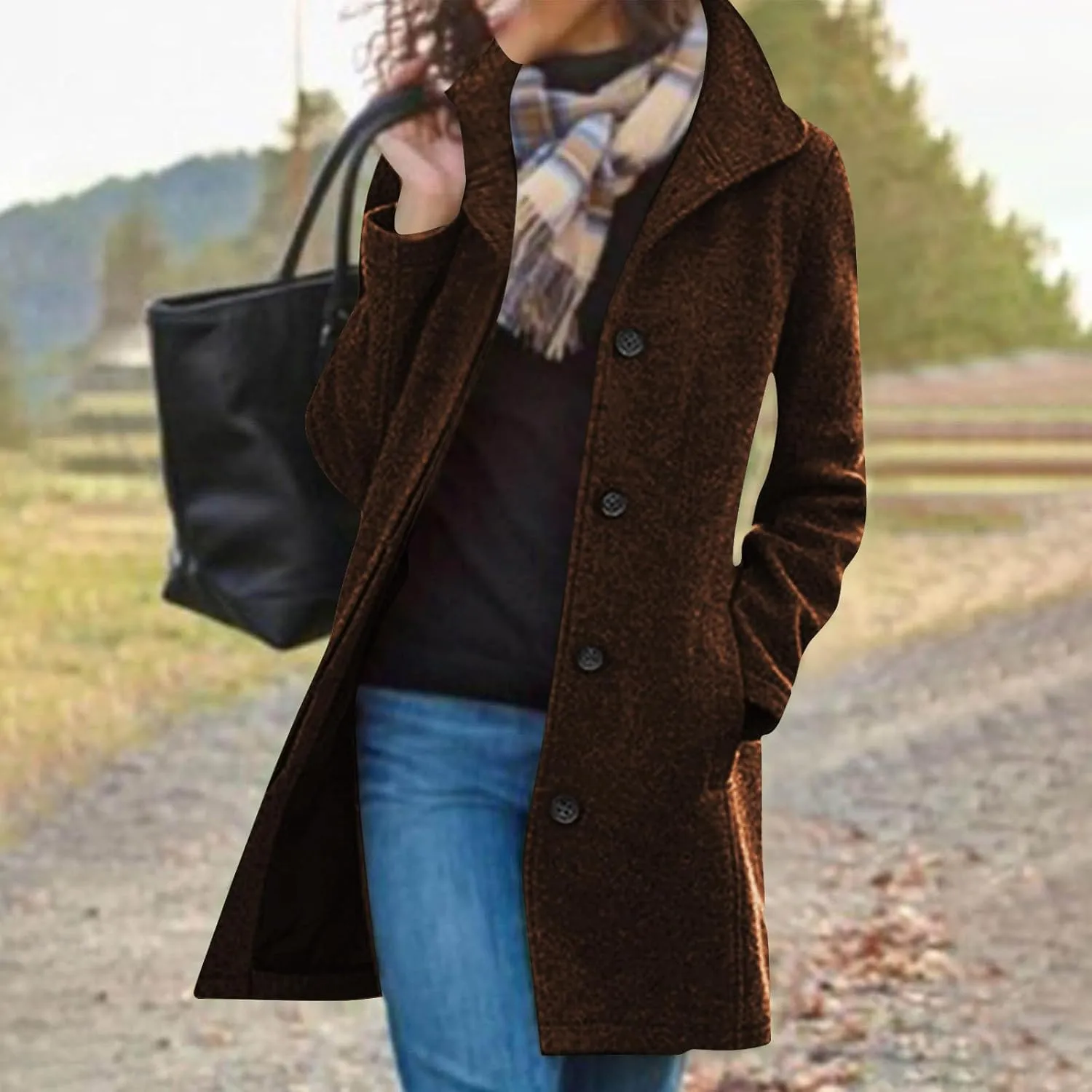 Women's Winter Wool Mid-Long Coat Lapel Single-Breasted Trench Coat Outwear Ladies Elegant Thicken Jacket Overcoats