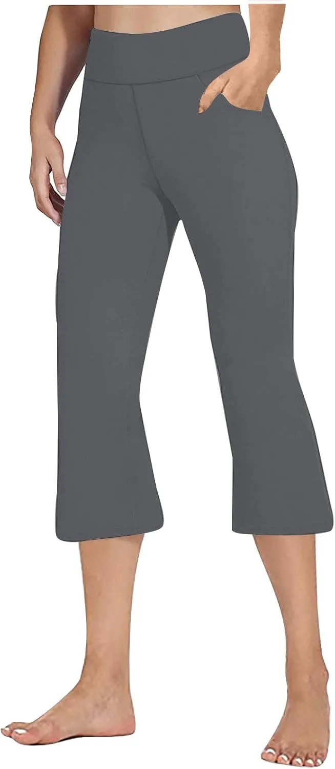 Womens Work Out Gym Yoga Stretch Jogger Pants for Women High Cut Flare Wide Leg Plain Boot Cut Leg Summer Fall 2025