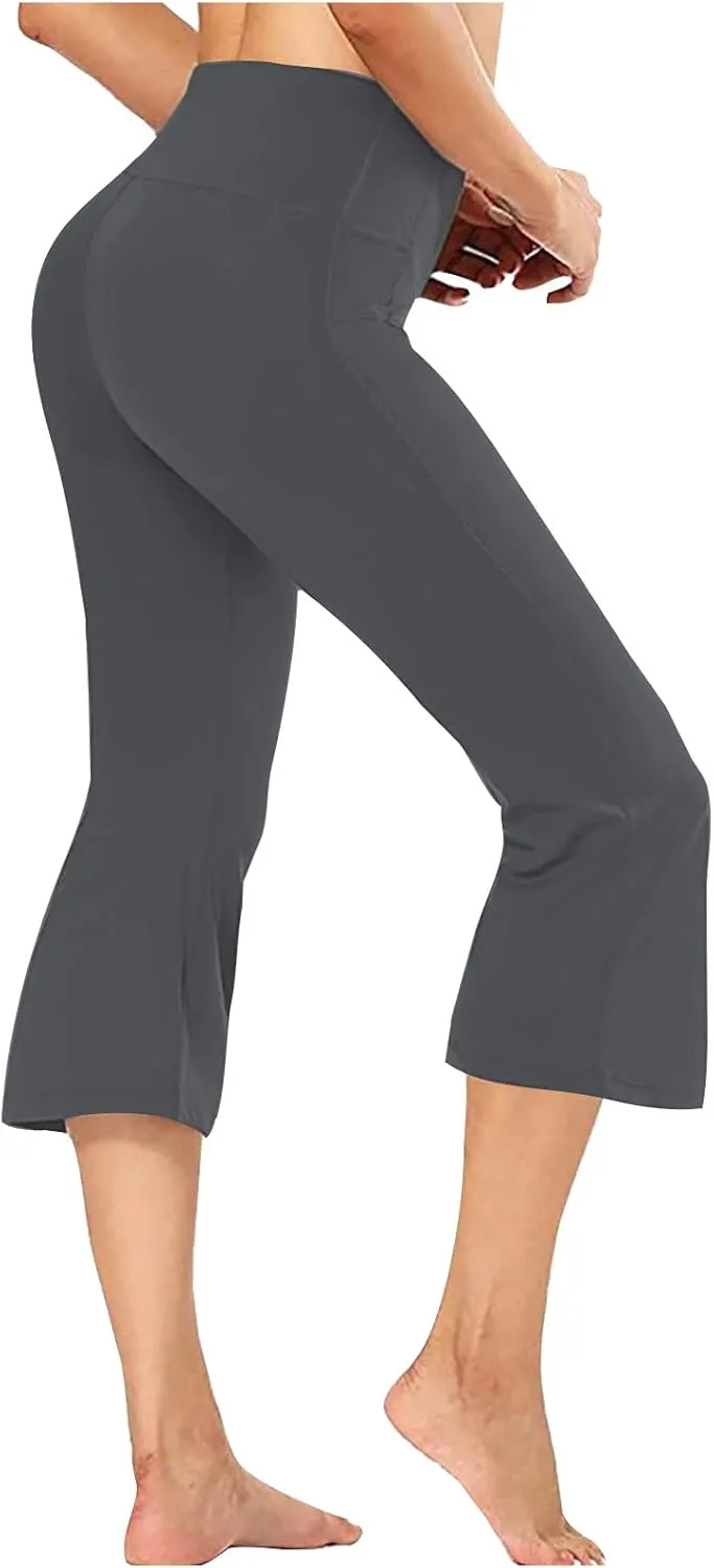 Womens Work Out Gym Yoga Stretch Jogger Pants for Women High Cut Flare Wide Leg Plain Boot Cut Leg Summer Fall 2025
