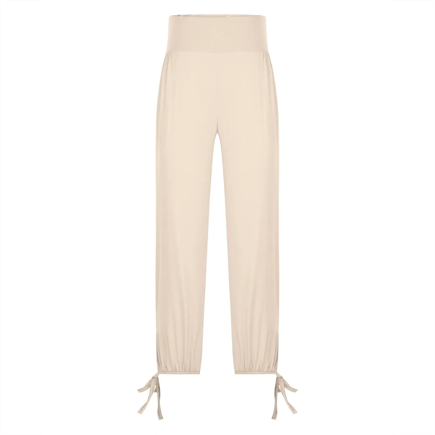 Womens Yoga Cropped Trousers 3/4 Length Pants Ladies High Waisted Capri with Ribbed Waistband and Pockets Soft Cotton