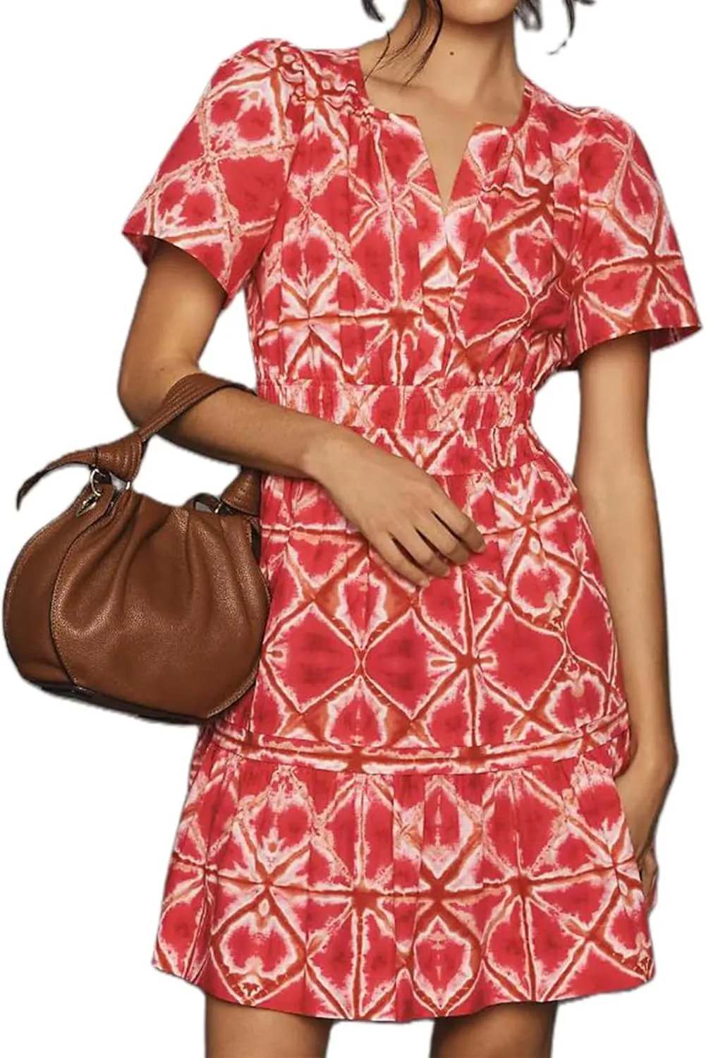 Y2k Graduation Dress Women Summer Short Sleeve V Neck Tiered Ruffle Beach A-Line Flowy Floral Boho Mini Dress