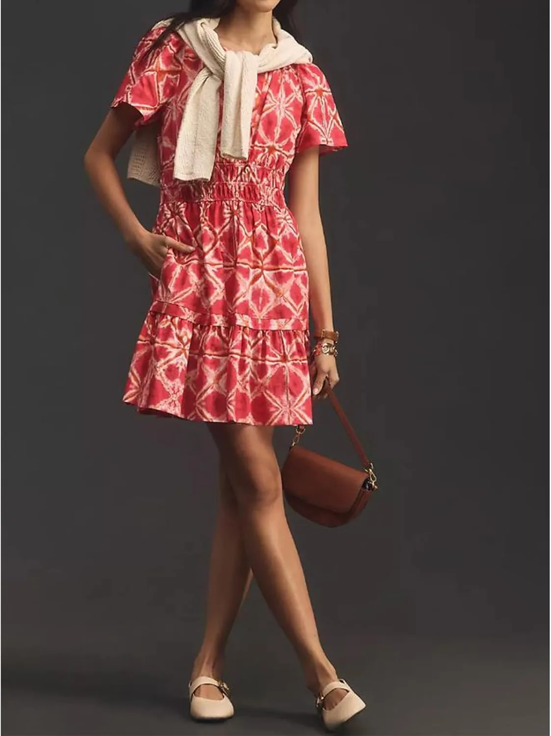 Y2k Graduation Dress Women Summer Short Sleeve V Neck Tiered Ruffle Beach A-Line Flowy Floral Boho Mini Dress