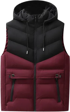 Ymosrh Men's Down Vest Lightweight Winter Vest Thicken Sleeveless Jacket With Hood Coats Puffer Vests Outerwear, L-6XL