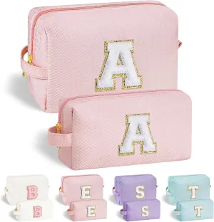 YOOLIFE Birthday Gifts for 3 4 5 6 7 8 9 10 11 12 13 Year Old Girls, Gifts for Girls Travel Makeup Bag Preppy Makeup Bag, Stocking Stuffers for Girls Women Teen Girlfriend Sister Pink Initial A