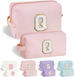 YOOLIFE Initial Makeup Bag Personalized Gifts, Travel Pink Make Up Bag Cosmetic Bags for Women Cute Makeup Bag Organizer Toiletry Bag Birthday Gifts for Women Her Teen Girlfriend Mom Teacher Sister Q