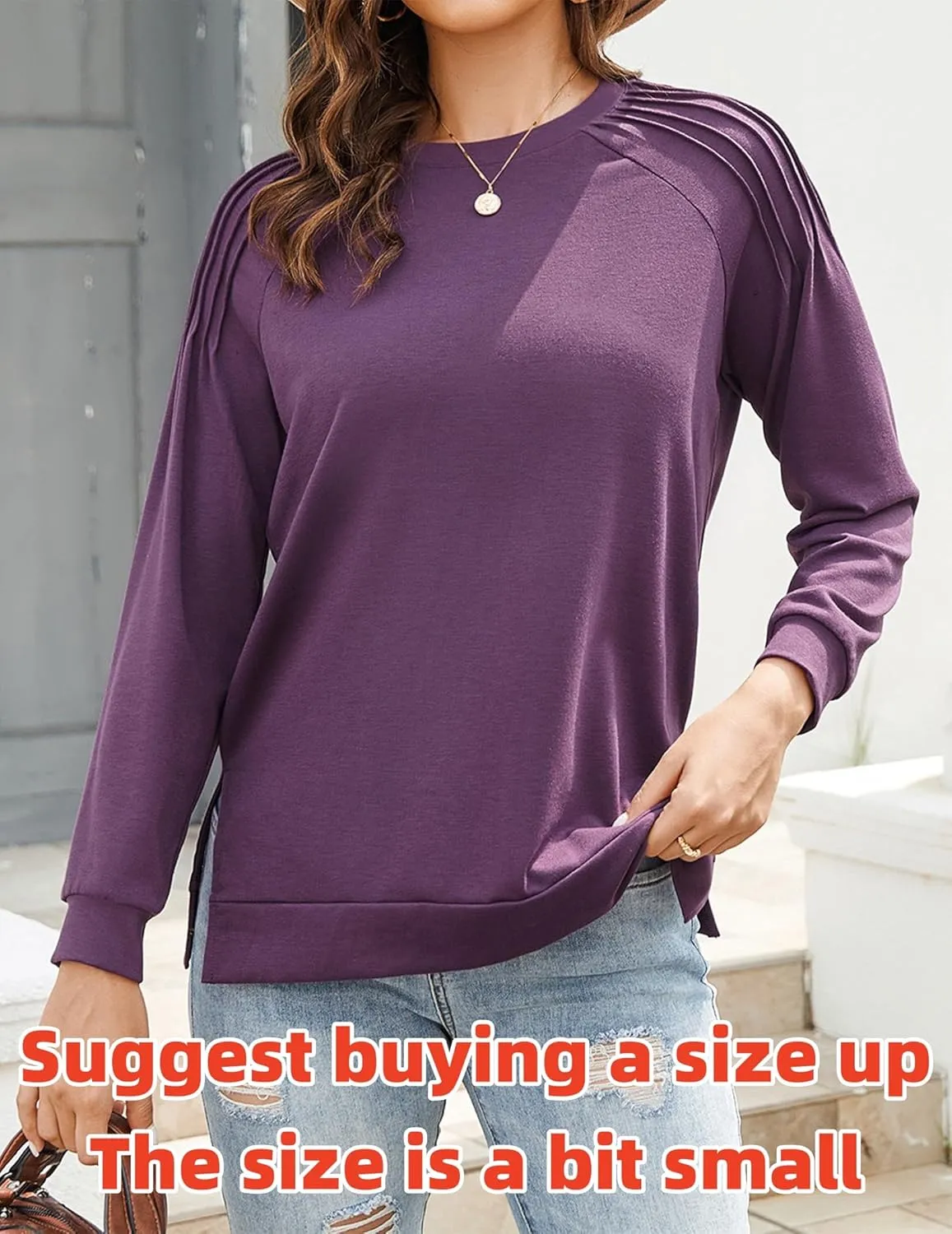Zeagoo Tunic Tops for Women 2025 Spring Long Sleeve Shirts Dressy Casual Crewneck Pleated Cute Tops Side Split Sweatshirts