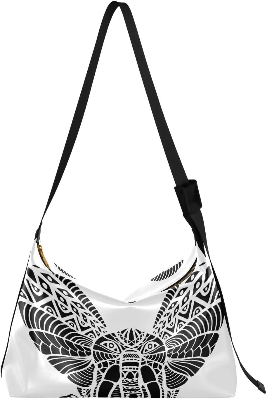 Zentangle Stylized Elephant Hobo Crossbody Bags for Women Leather Large Shoulder Bag Cross Body Trendy Womens Tote Bags Handbag for Travel Shopping