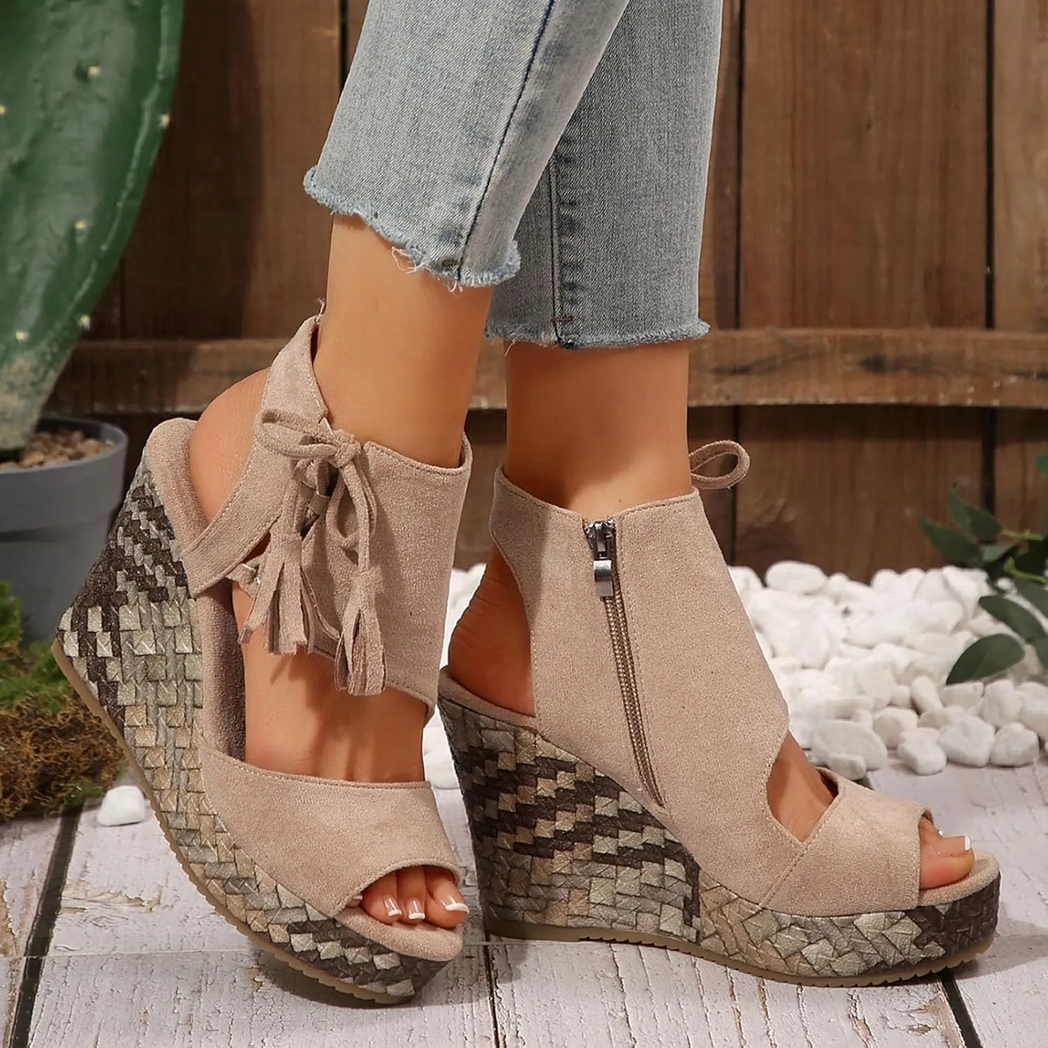 ZWRXW Women's Platform Sandals Casual Summer Dressy Wedge Sandal with Arch Support Orthopedic Comfortable High Heeled Wedges Adjustable Elastic Ankle Strap Open Toe Sandals Fashion Streetwear