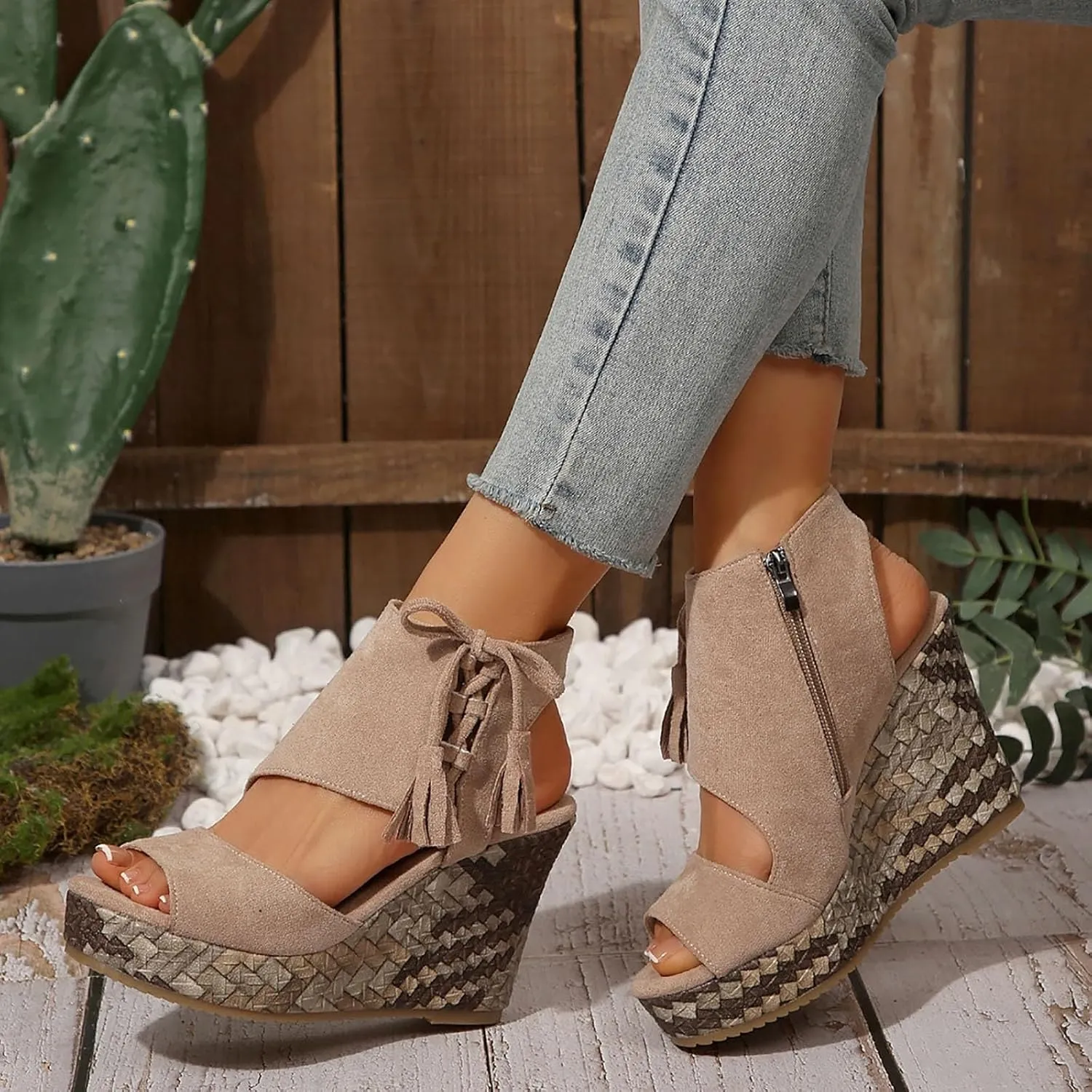 ZWRXW Women's Platform Sandals Casual Summer Dressy Wedge Sandal with Arch Support Orthopedic Comfortable High Heeled Wedges Adjustable Elastic Ankle Strap Open Toe Sandals Fashion Streetwear