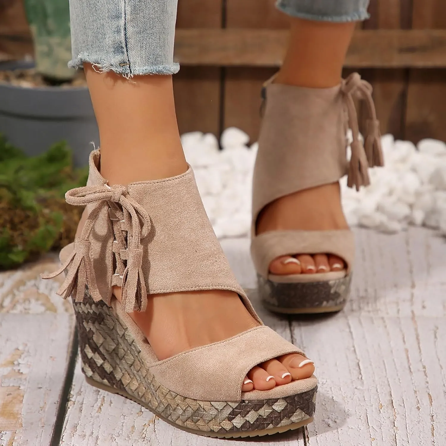 ZWRXW Women's Platform Sandals Casual Summer Dressy Wedge Sandal with Arch Support Orthopedic Comfortable High Heeled Wedges Adjustable Elastic Ankle Strap Open Toe Sandals Fashion Streetwear