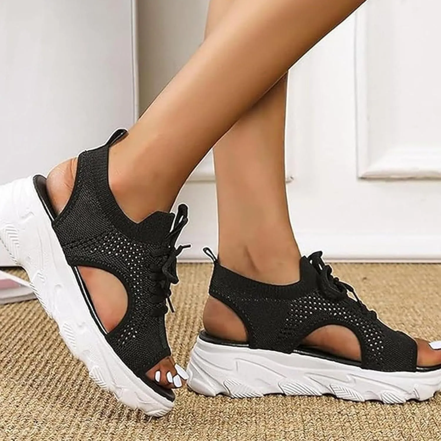 ZWRXW Women's Walking Sandals Thick Air Cushion Sport Slingback Elastic Band Platform Shoes Outdoor Beach Hiking BeachSport Sandal with Comfortable Plantar Fasciitis Arch Support